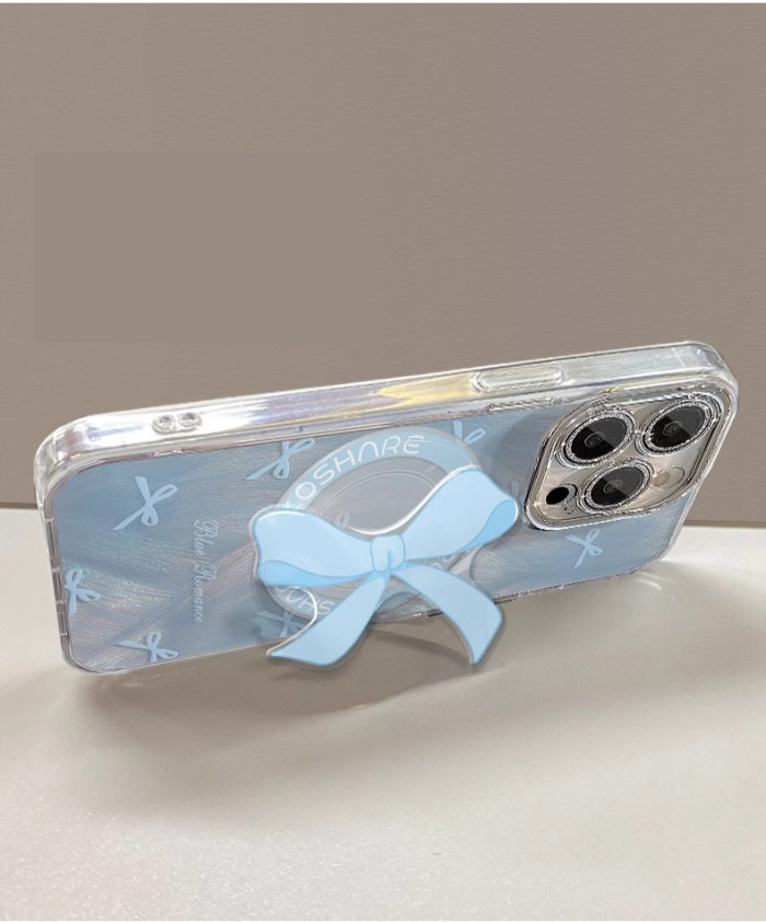 For iPhone 17 Air 17 Pro Max 16 15 14 13 12 11 Phone Cover Bow Magnetic Bracket
