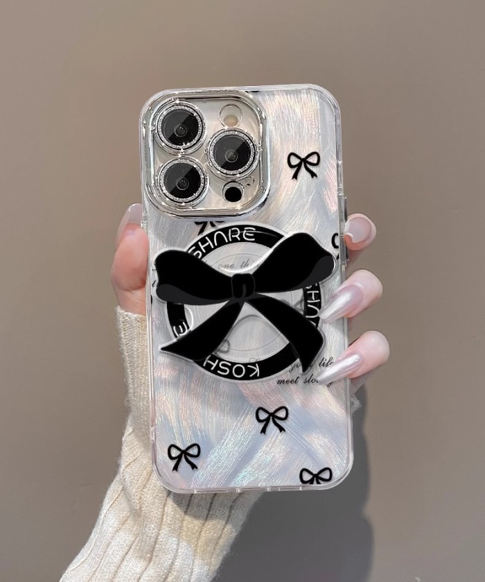 For iPhone 17 Air 17 Pro Max 16 15 14 13 12 11 Phone Cover Bow Magnetic Bracket