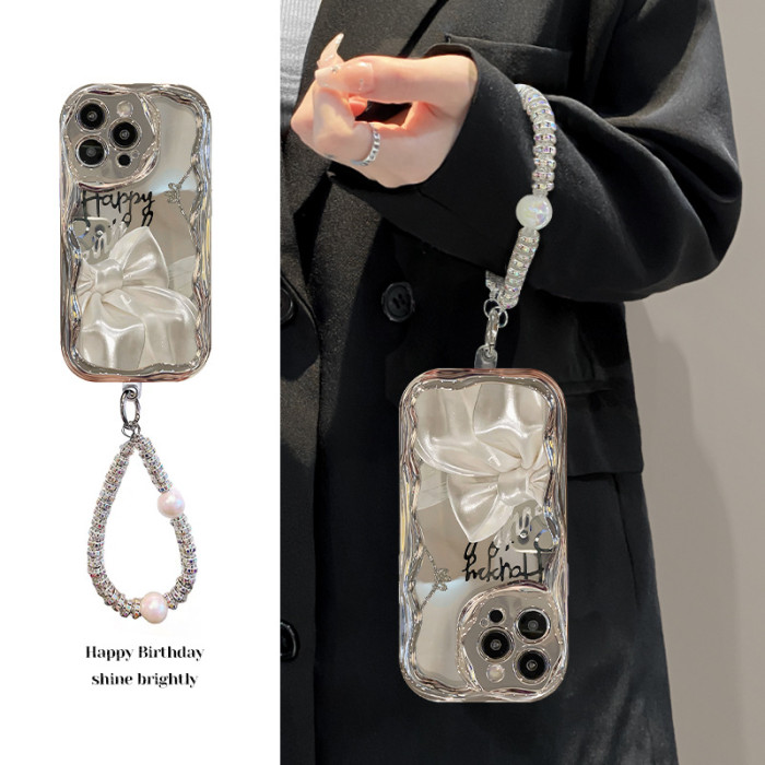 For iPhone 17 Air 17 Pro Max 16 15 14 13 12 11 XR 8 XS Phone Cover Bow Bracelet