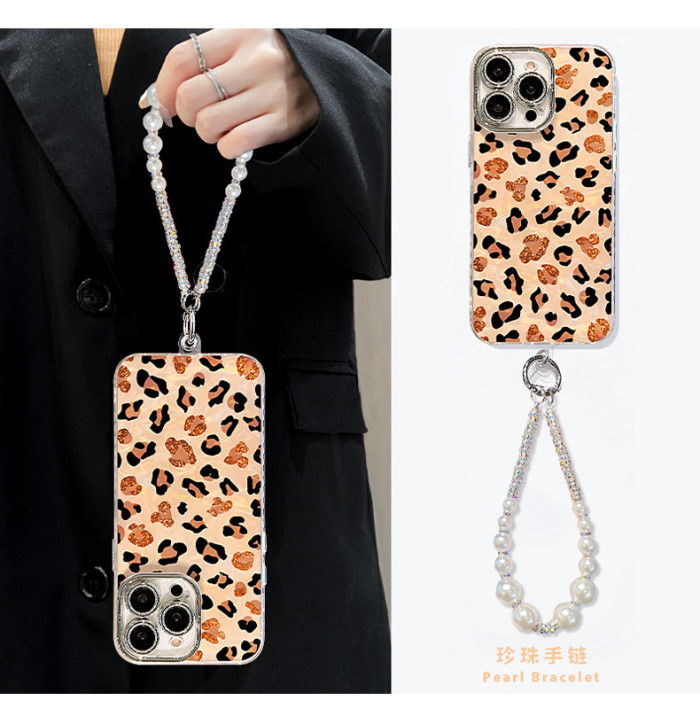 For iPhone 17 Air 17 Pro Max 16 15 14 13 12 11 Phone Cover Leopard Bracelet Case