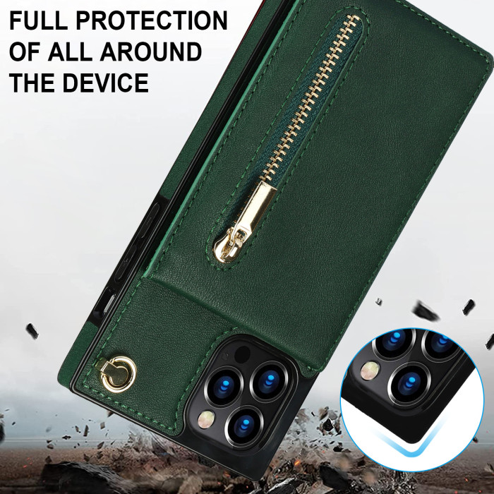 For iPhone 17 Air 17 Pro Max 16 15 14 13 12 11 XR 7 8 XS Phone Cover leather wallet w/Lanyard
