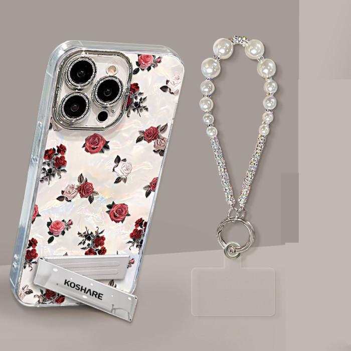 For Apple iPhone 17 Air 17 16 Pro Max 15 14 13 12 11 XR Phone Case Rose Bracket