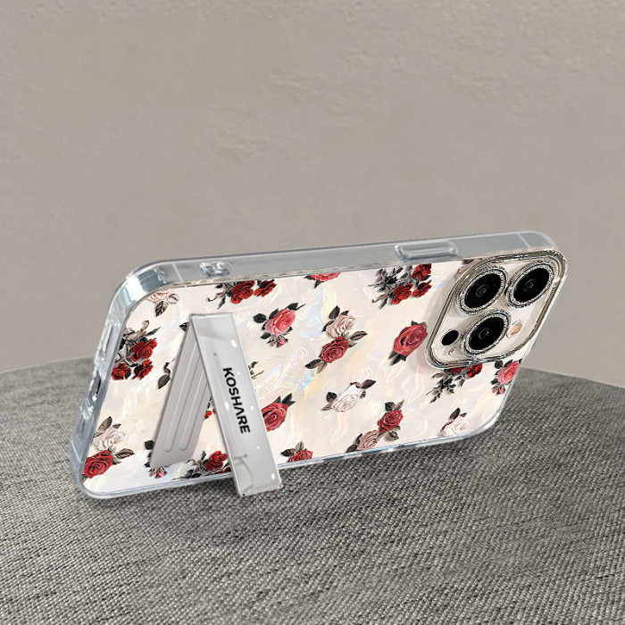 For Apple iPhone 17 Air 17 16 Pro Max 15 14 13 12 11 XR Phone Case Rose Bracket