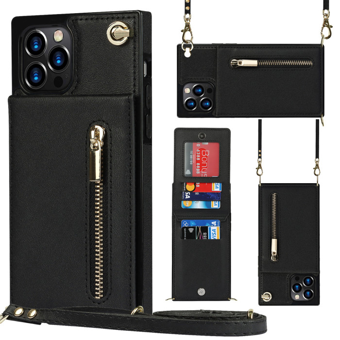 For iPhone 17 Air 17 Pro Max 16 15 14 13 12 11 XR 7 8 XS Phone Cover leather wallet w/Lanyard