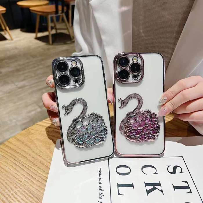 For iPhone 17 Air 17 Pro Max 16 15 14 13 12 XR XS 7 8 Phone Case Glitter Swan