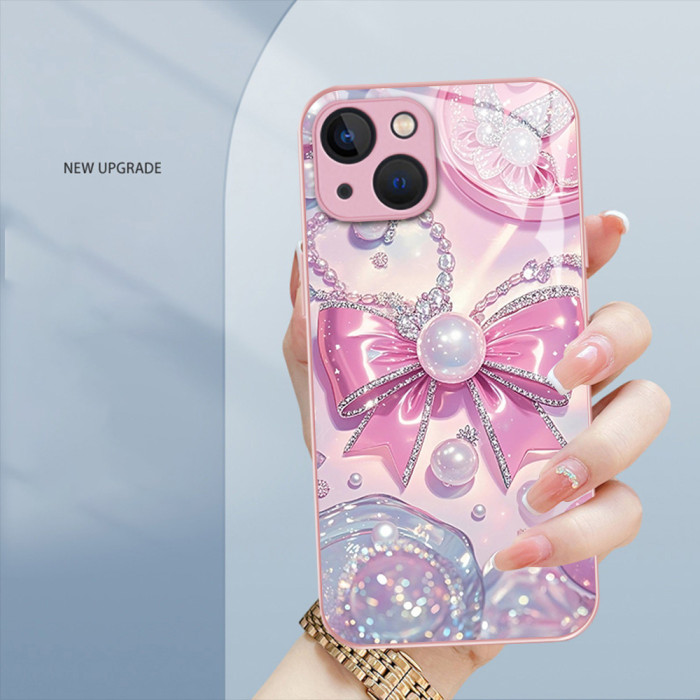 For iPhone 17 Air 17 Pro Max 16 15 14 13 12 11 XR 7 8 XS Phone Cover Bow Unique Pearl