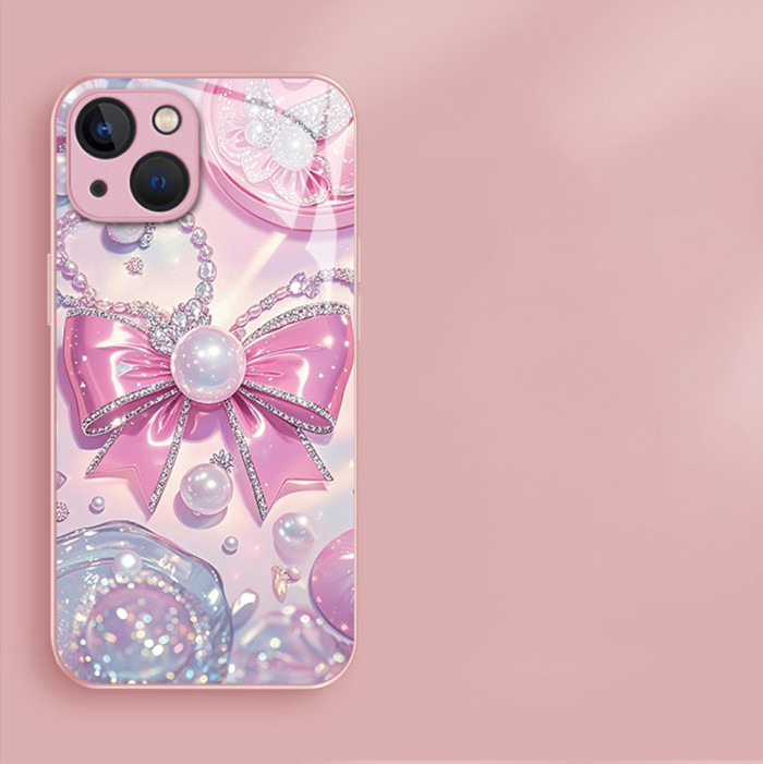 For iPhone 17 Air 17 Pro Max 16 15 14 13 12 11 XR 7 8 XS Phone Cover Bow Unique Pearl