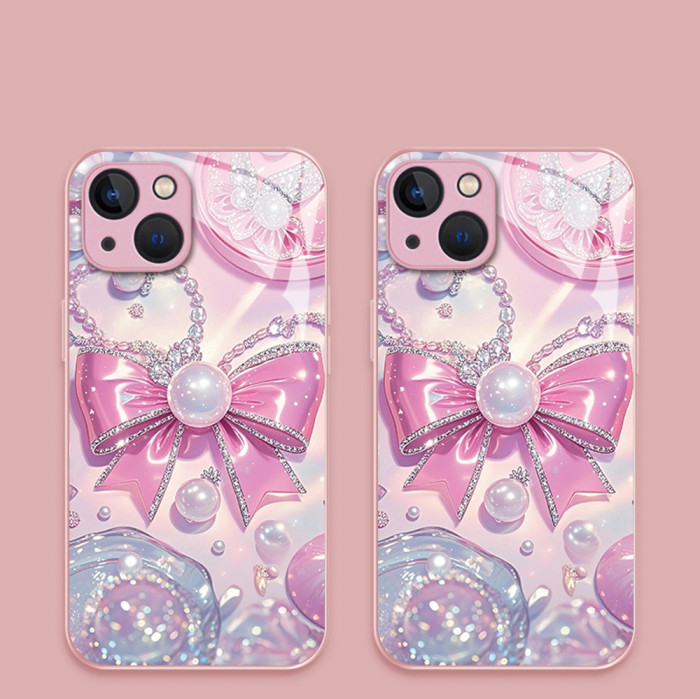For iPhone 17 Air 17 Pro Max 16 15 14 13 12 11 XR 7 8 XS Phone Cover Bow Unique Pearl