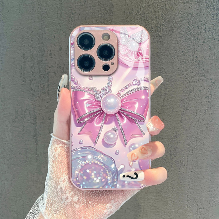 For iPhone 17 Air 17 Pro Max 16 15 14 13 12 11 XR 7 8 XS Phone Cover Bow Unique Pearl