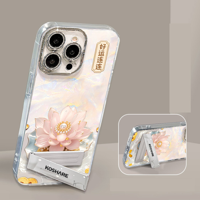 For Apple iPhone 17 Air 17 Pro Max 16 15 14 13 12 11 XR 7 8 XS Phone Case Bracelet Bracket Good Luck Lotus