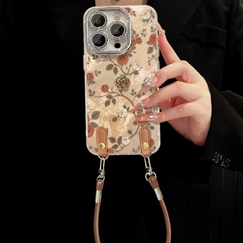 For Apple iPhone 17 Air 17 Pro Max 16 15 14 13 12 11 XR 7 8 XS Phone Case Rose Camellia Doll Lanyard