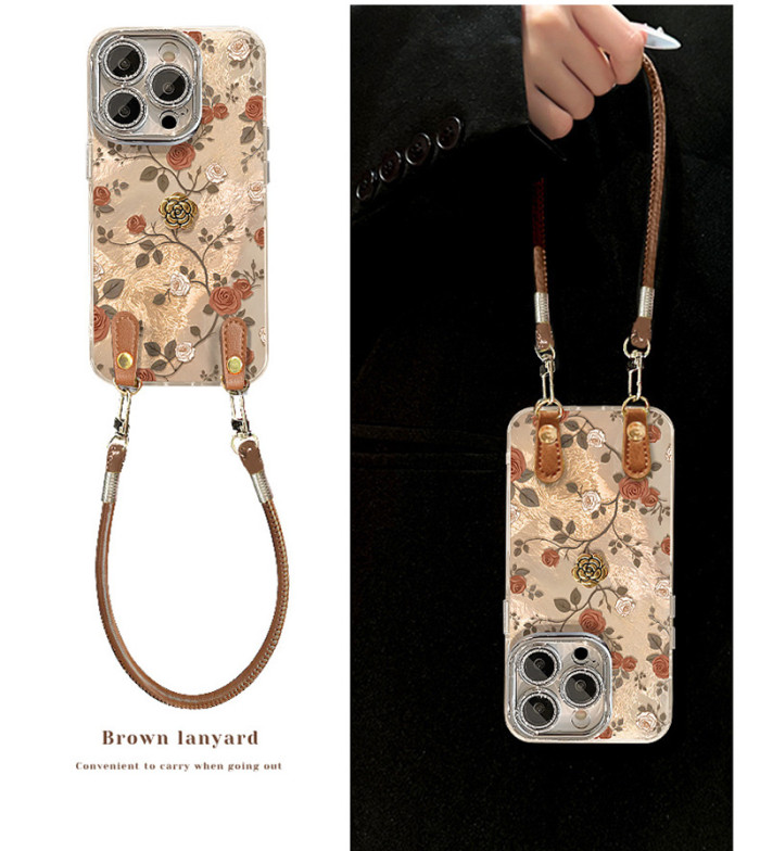 For Apple iPhone 17 Air 17 Pro Max 16 15 14 13 12 11 XR 7 8 XS Phone Case Rose Camellia Doll Lanyard