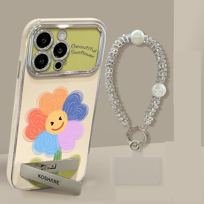 For Apple iPhone 17 Air 17 Pro Max 16 15 14 13 12 11 XR 7 8 XS Phone Case Flower Bracelet Bracket Phone Protector