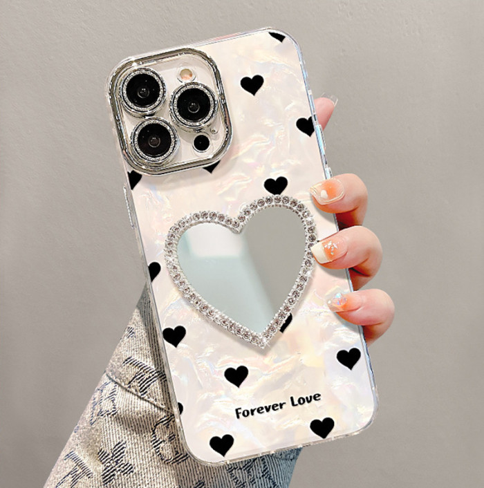 For Apple iPhone 17 Air 17 Pro Max 16 15 14 13 12 11 XR 7 8 XS Phone Case Heart Shape Mirror Bracelet Luxury Advanced Unique Phone protector