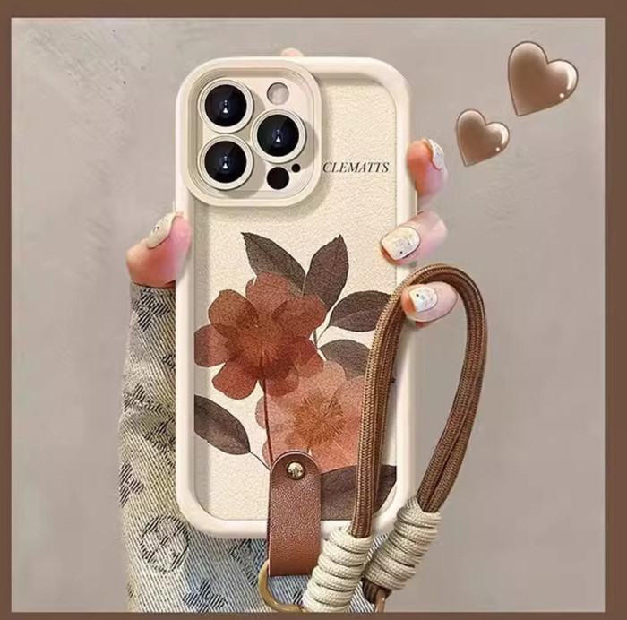 For Apple iPhone 17 Air 17 Pro Max 16 15 14 13 12 11 XR 7 8 XS Phone Case Retro Flower Lanyard Bracelet  Phone protector