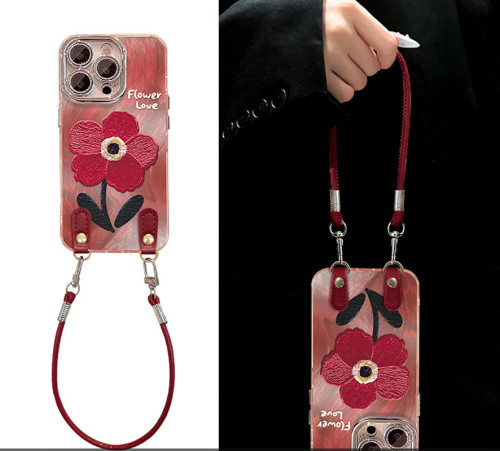 For Apple iPhone 17 Air 17 Pro Max 16 15 14 13 12 11 Phone Case Flower Lanyard