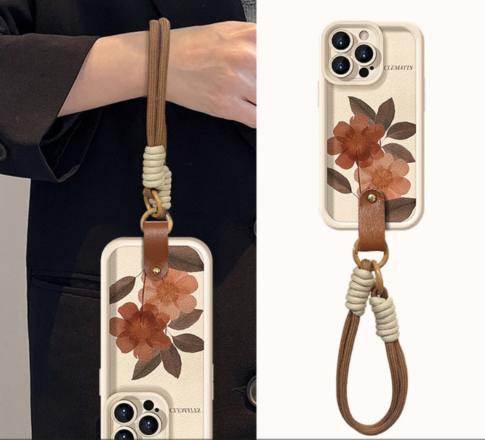 For Apple iPhone 17 Air 17 Pro Max 16 15 14 13 12 11 XR 7 8 XS Phone Case Retro Flower Lanyard Bracelet  Phone protector