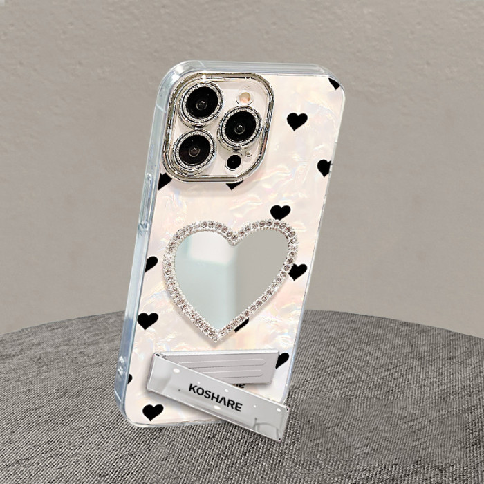 For Apple iPhone 17 Air 17 Pro Max 16 15 14 13 12 11 XR 7 8 XS Phone Case Heart Shape Mirror Bracelet Luxury Advanced Unique Phone protector