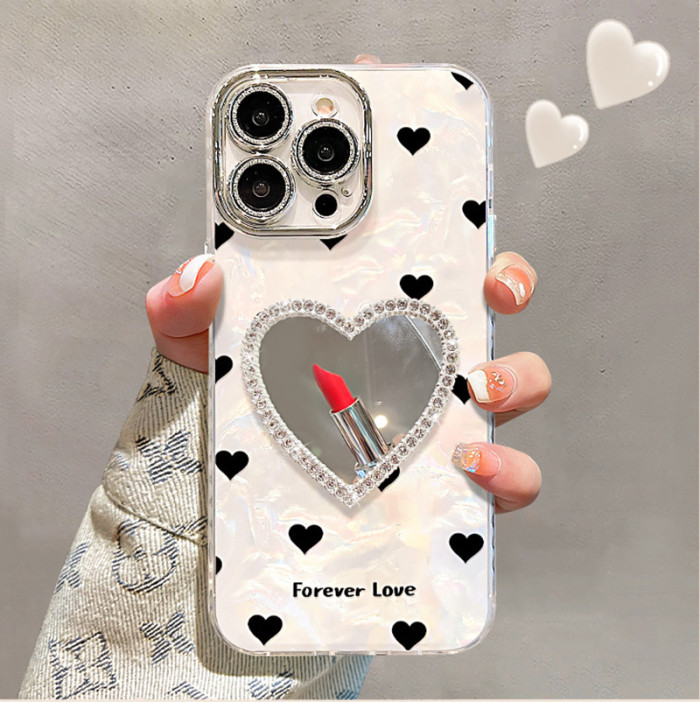 For Apple iPhone 17 Air 17 Pro Max 16 15 14 13 12 11 XR 7 8 XS Phone Case Heart Shape Mirror Bracelet Luxury Advanced Unique Phone protector