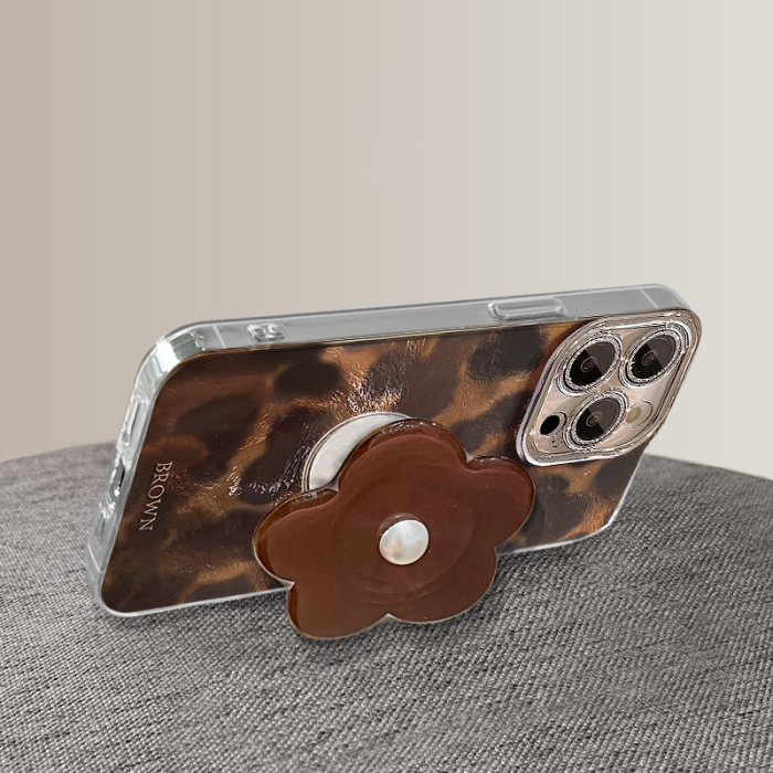 For iPhone 17 Air 17 Pro Max 16 15 14 13 12 XR XS 7 8 Phone Case  Leopard Flower Bracket Lanyard