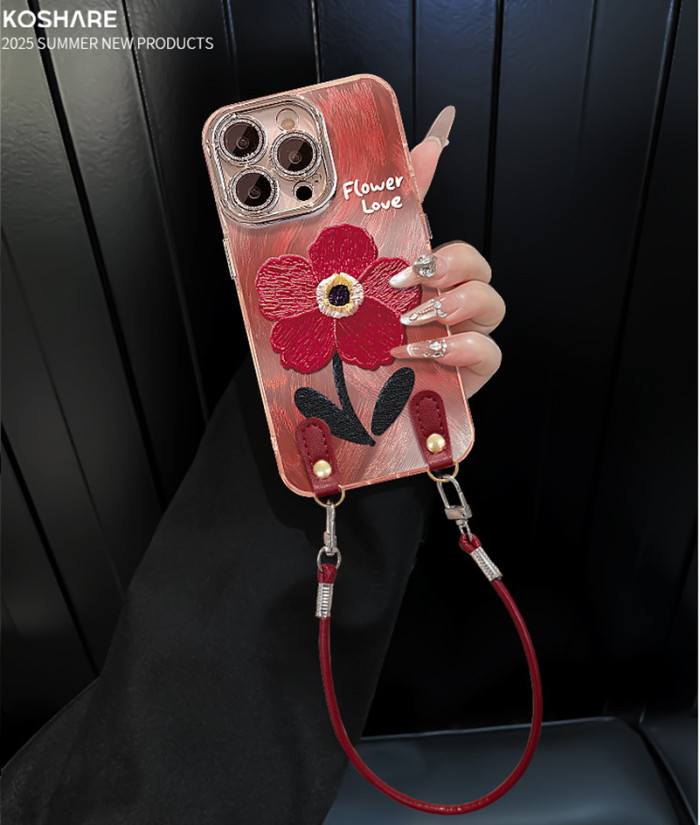 For Apple iPhone 17 Air 17 Pro Max 16 15 14 13 12 11 Phone Case Flower Lanyard