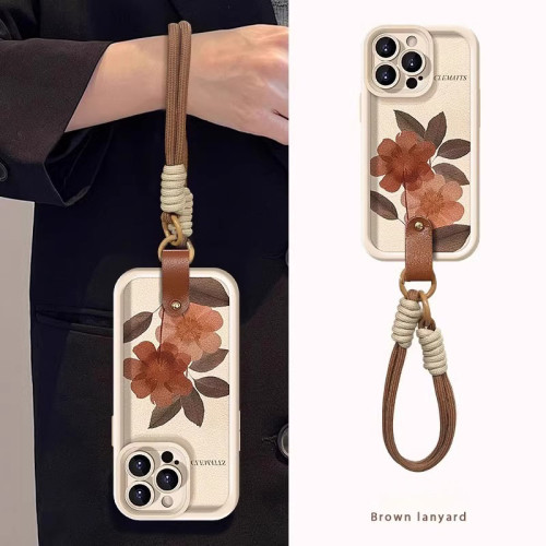 For Apple iPhone 17 Air 17 Pro Max 16 15 14 13 12 11 XR 7 8 XS Phone Case Retro Flower Lanyard Bracelet  Phone protector