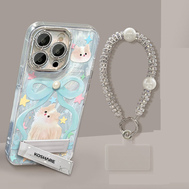 For Apple iPhone 17 Air 17 Pro Max 16 15 14 13 12 11 Phone Case Purple Gradient Cute Cat Bracelet