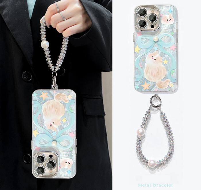 For Apple iPhone 17 Air 17 Pro Max 16 15 14 13 12 11 Phone Case Purple Gradient Cute Cat Bracelet