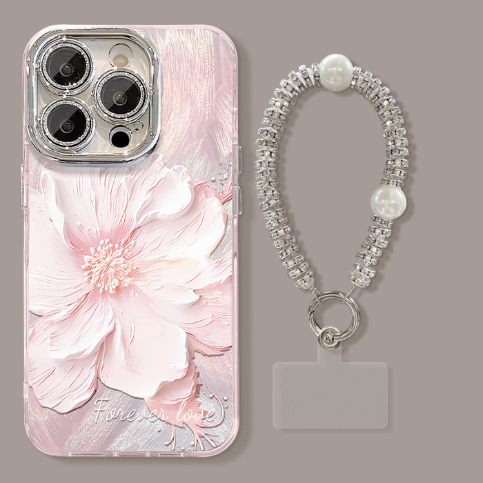 For Apple iPhone 17 Air 17 Pro Max 16 15 14 13 12 11 XR 7 8 XS Phone Case Fresh Floral Bracket Bracelet Unique Phone protector