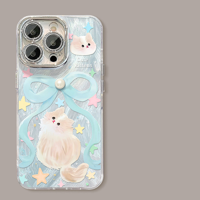For Apple iPhone 17 Air 17 Pro Max 16 15 14 13 12 11 Phone Case Purple Gradient Cute Cat Bracelet