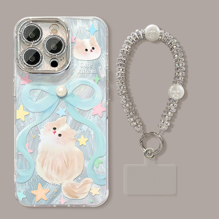 For Apple iPhone 17 Air 17 Pro Max 16 15 14 13 12 11 Phone Case Purple Gradient Cute Cat Bracelet