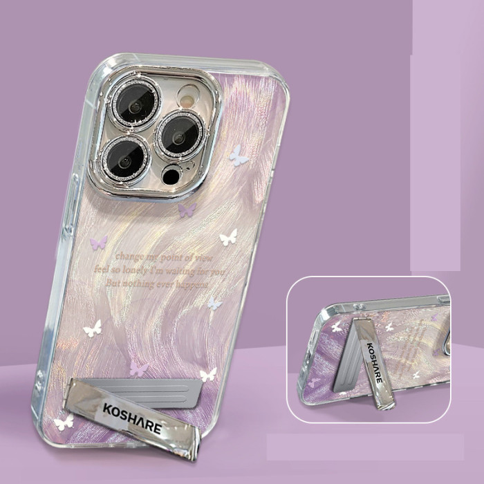 For Apple iPhone 17 Air 17 Pro Max 16 15 14 13 12 11 Phone Case Purple Gradient Butterfly Bracket Bracelet