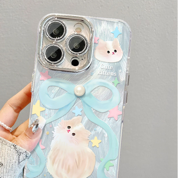 For Apple iPhone 17 Air 17 Pro Max 16 15 14 13 12 11 Phone Case Purple Gradient Cute Cat Bracelet