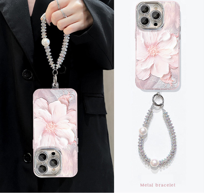 For Apple iPhone 17 Air 17 Pro Max 16 15 14 13 12 11 XR 7 8 XS Phone Case Fresh Floral Bracket Bracelet Unique Phone protector
