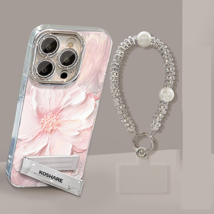 For Apple iPhone 17 Air 17 Pro Max 16 15 14 13 12 11 XR 7 8 XS Phone Case Fresh Floral Bracket Bracelet Unique Phone protector