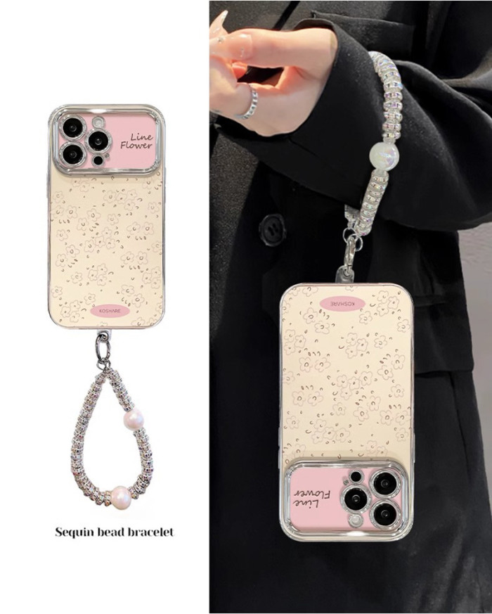 For Apple iPhone 17 Air 17 Pro Max 16 15 14 13 12 11 XR 7 8 XS Phone Case Fresh Floral Bracket Bracelet Unique Phone protector