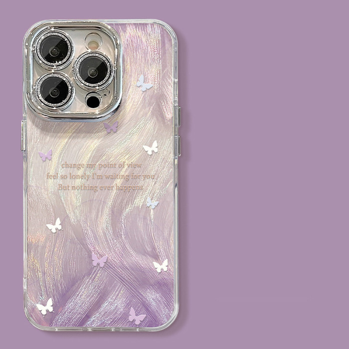 For Apple iPhone 17 Air 17 Pro Max 16 15 14 13 12 11 Phone Case Purple Gradient Butterfly Bracket Bracelet