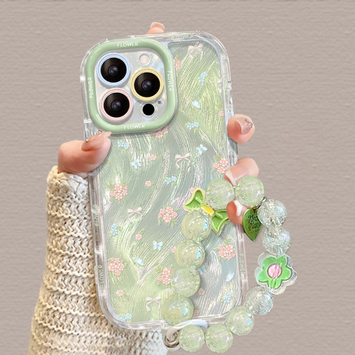 For Apple iPhone 17 Air 17 Pro Max 16 15 14 13 12 11 Phone Case Floral Bracelet  Feather Yarn