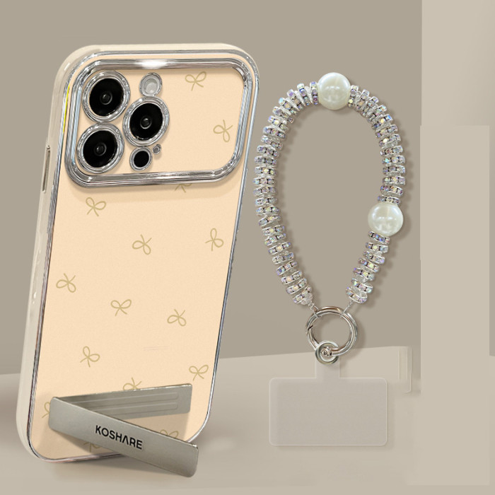 For Apple iPhone 17 Air 17 Pro Max 16 15 14 13 12 11 XR 7 8 XS Phone Case Bow Bracket Chain