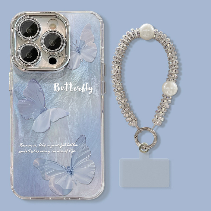 For Apple iPhone 17 Air 17 Pro Max 16 15 14 13 12 11 Phone Case Gradient Butterfly Bracket Bracelet Phone protector