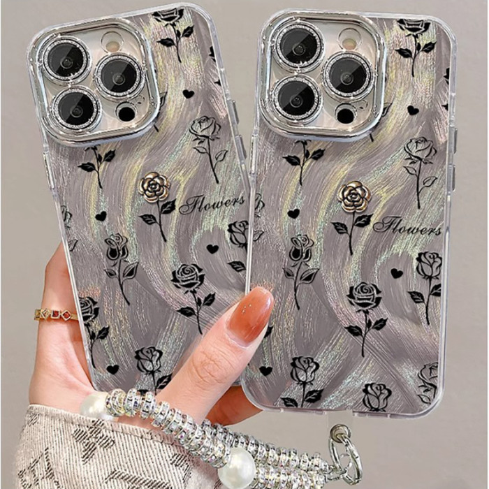 For Apple iPhone 17 Air 17 Pro Max 16 15 14 13 12 11 XR 7 8 XS Phone Case Rose Camellia Doll Chain Lens Protector