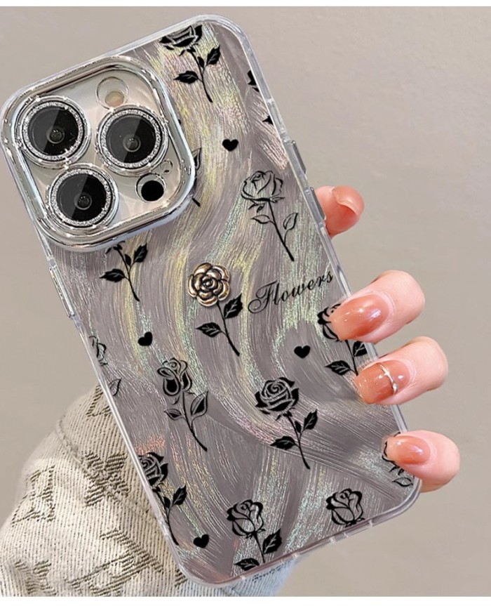For Apple iPhone 17 Air 17 Pro Max 16 15 14 13 12 11 XR 7 8 XS Phone Case Rose Camellia Doll Chain Lens Protector