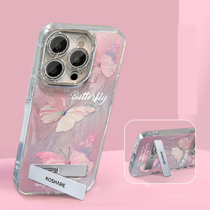 For Apple iPhone 17 Air 17 Pro Max 16 15 14 13 12 11 Phone Case Gradient Butterfly Bracket Bracelet Phone protector