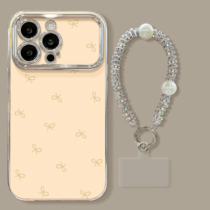 For Apple iPhone 17 Air 17 Pro Max 16 15 14 13 12 11 XR 7 8 XS Phone Case Bow Bracket Chain