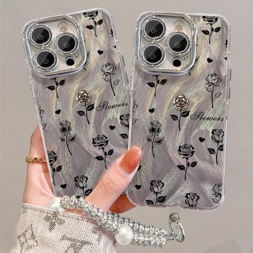For Apple iPhone 17 Air 17 Pro Max 16 15 14 13 12 11 XR 7 8 XS Phone Case Rose Camellia Doll Chain Lens Protector