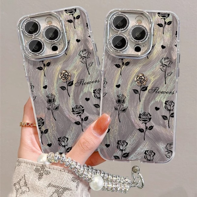For Apple iPhone 17 Air 17 Pro Max 16 15 14 13 12 11 XR 7 8 XS Phone Case Rose Camellia Doll Chain Lens Protector