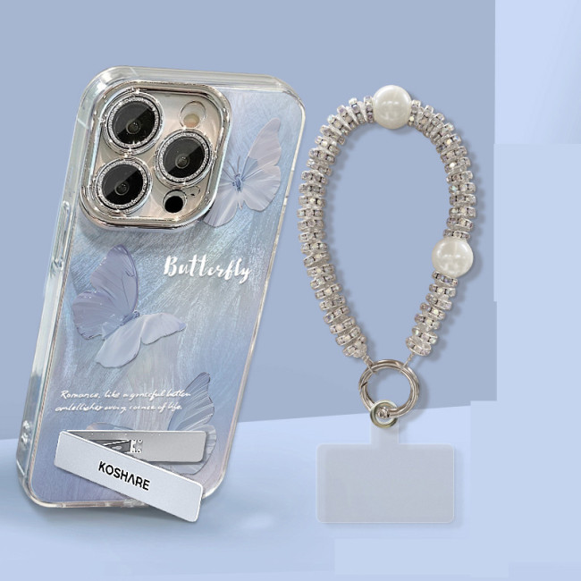 For Apple iPhone 17 Air 17 Pro Max 16 15 14 13 12 11 Phone Case Gradient Butterfly Bracket Bracelet Phone protector