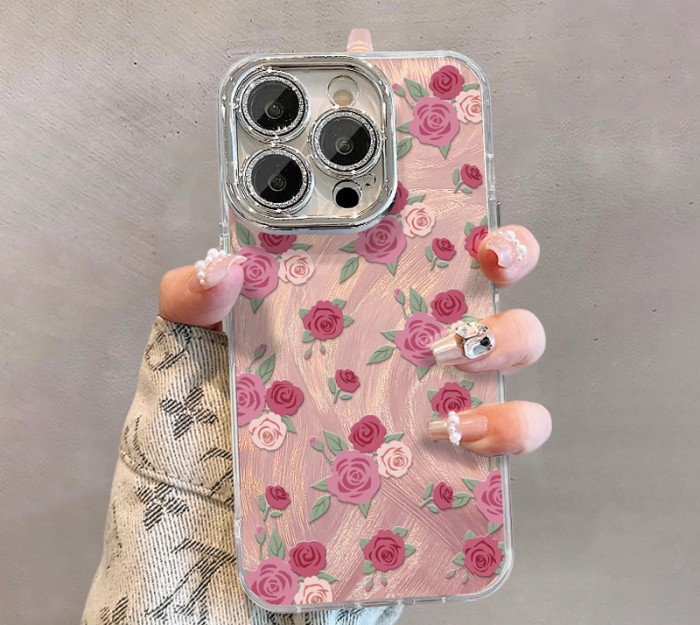 For Apple iPhone 17 Air 17 Pro Max 16 15 14 13 12 11 XR 7 8 XS Phone Case Feather Yarn Lens Protector Rose Bracelet Lanyard