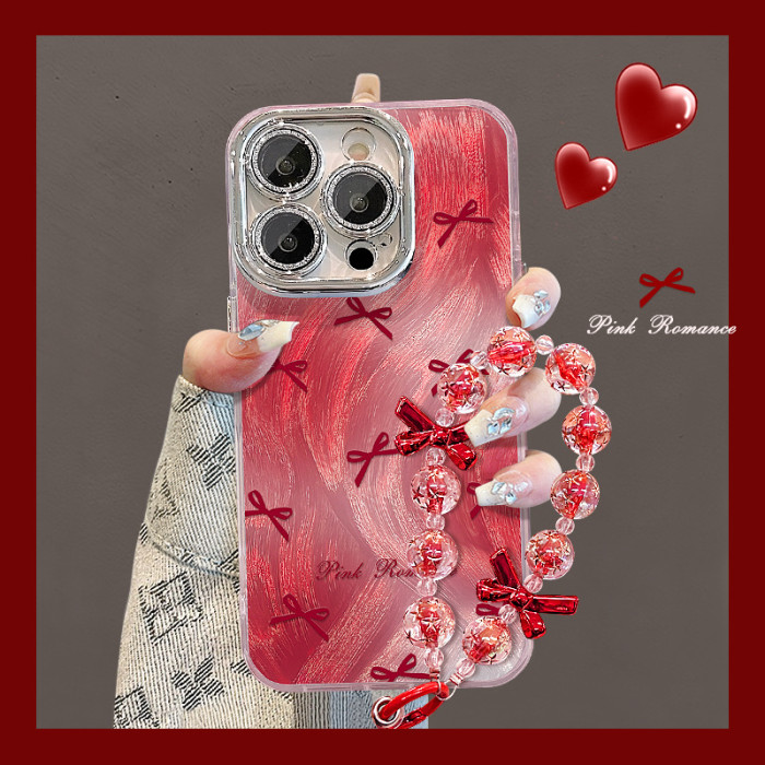 For Apple iPhone 17 Air 17 Pro Max 16 15 14 13 12 11 Phone Case Gradient Bow Bracelet Lanyard Bracelet  Phone protector