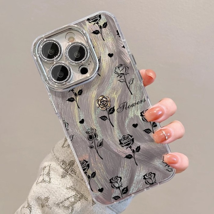 For Apple iPhone 17 Air 17 Pro Max 16 15 14 13 12 11 XR 7 8 XS Phone Case Rose Camellia Doll Chain Lens Protector